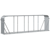 Light gray galvanized steel log holder, 118.1x17.7x39.4 inches, with open-frame design.